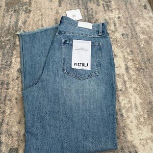 NWT Pistola Cassie Super High Rise Straight Bayview Distressed Denim Jeans
